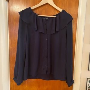 Navy boat neck top with collar!